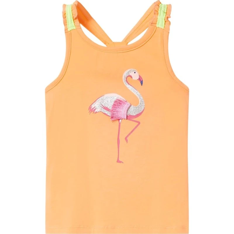 Børne tanktop 104 Orange med glitter-flamingo