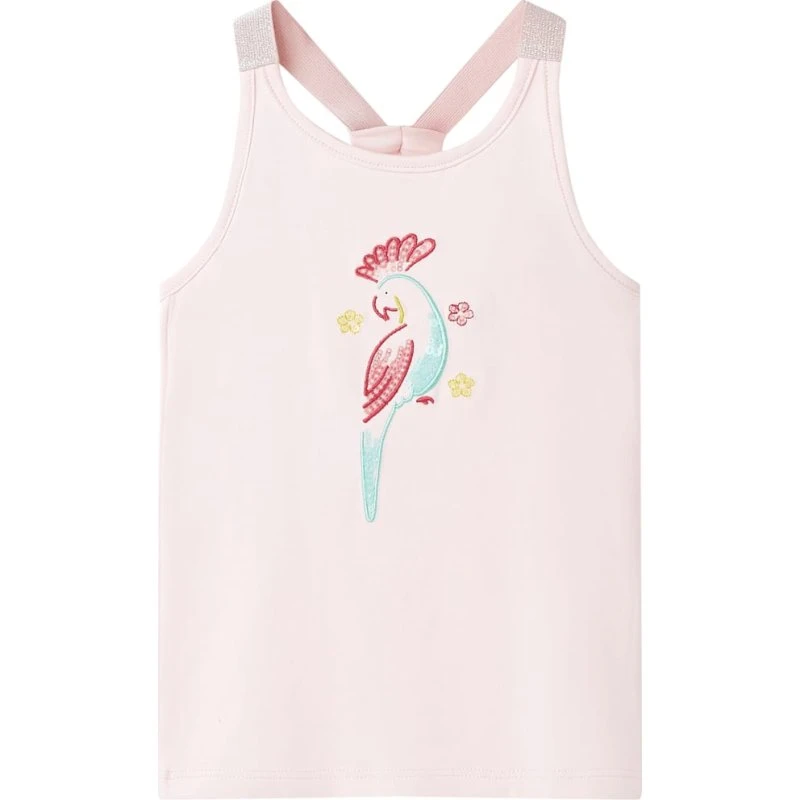 Lyserød tanktop til børn str. 128 – broderet motiv