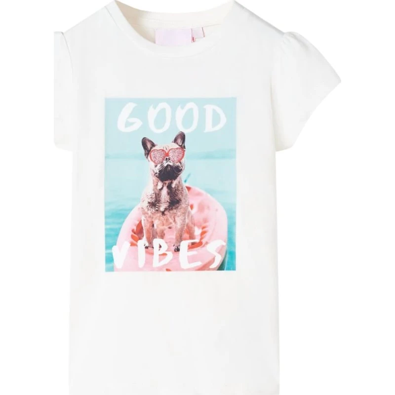 Børne T-shirt ecru str. 140 – kortærmet, rund hals