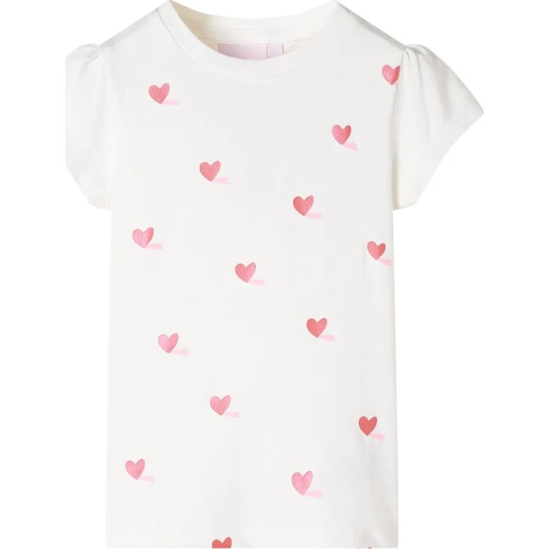 T-shirt børn 92 ecru med hjerteprint
