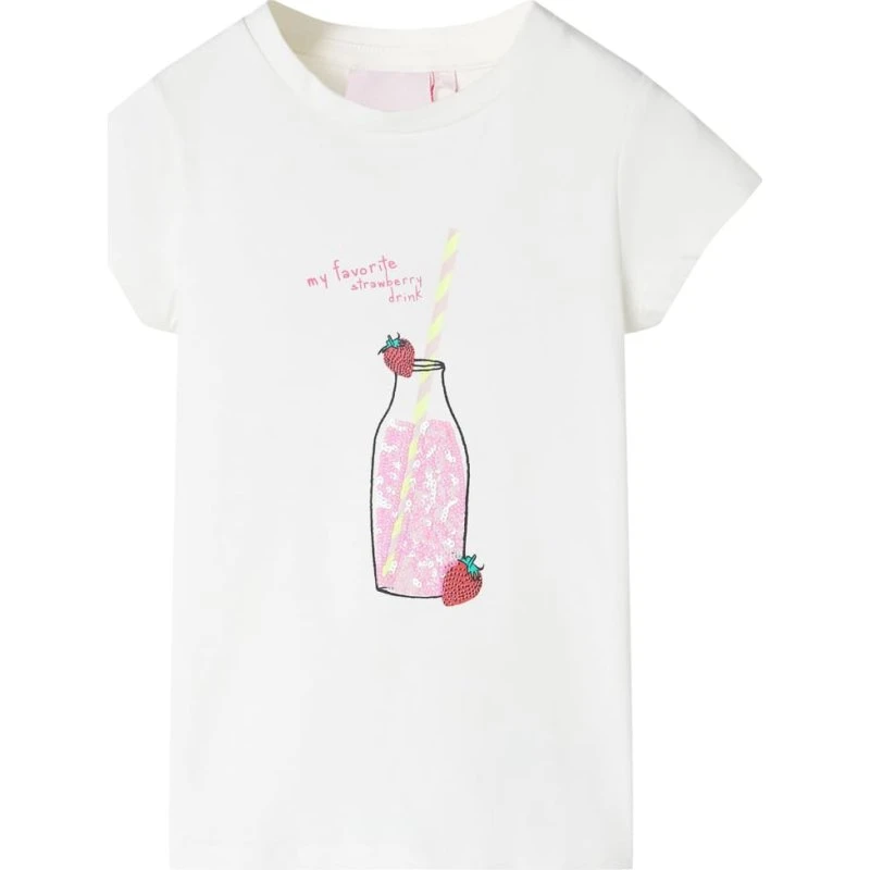 Børne-T-shirt str. 140 ecru med flaskeprint