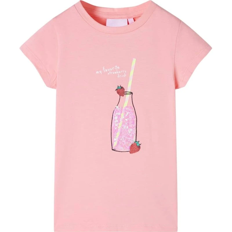 T-shirt til børn str. 116 lyserød med flaskeprint
