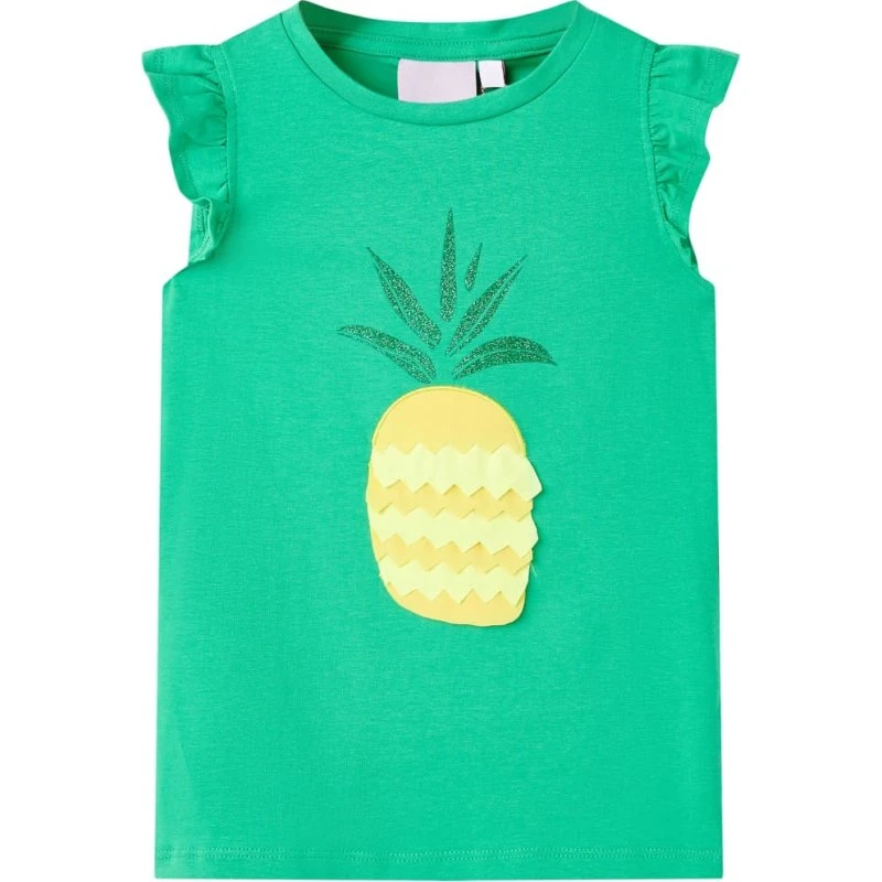 Børne T‑shirt str. 140 – Grøn med ananasprint