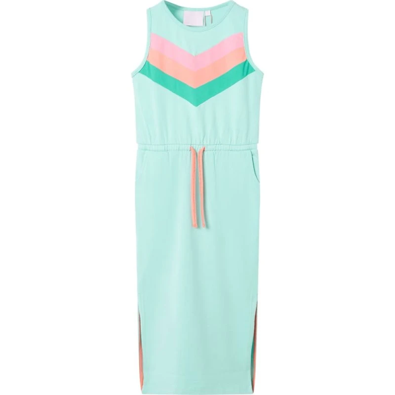 Ærmeløs kjole til børn str. 128 med snor - lys mintgrøn