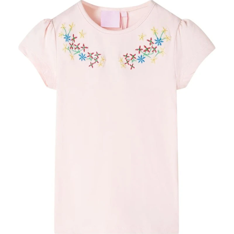 Børne T-shirt str.116 lyserød med blomsterprint