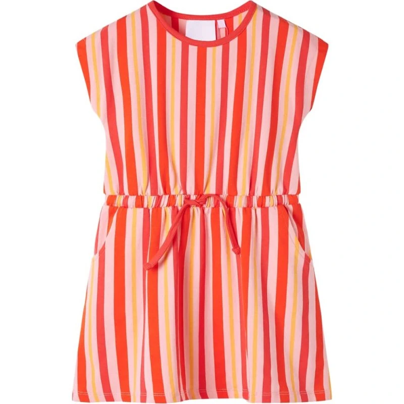Børnekjole str. 104 med taljesnor - rød/lyserød