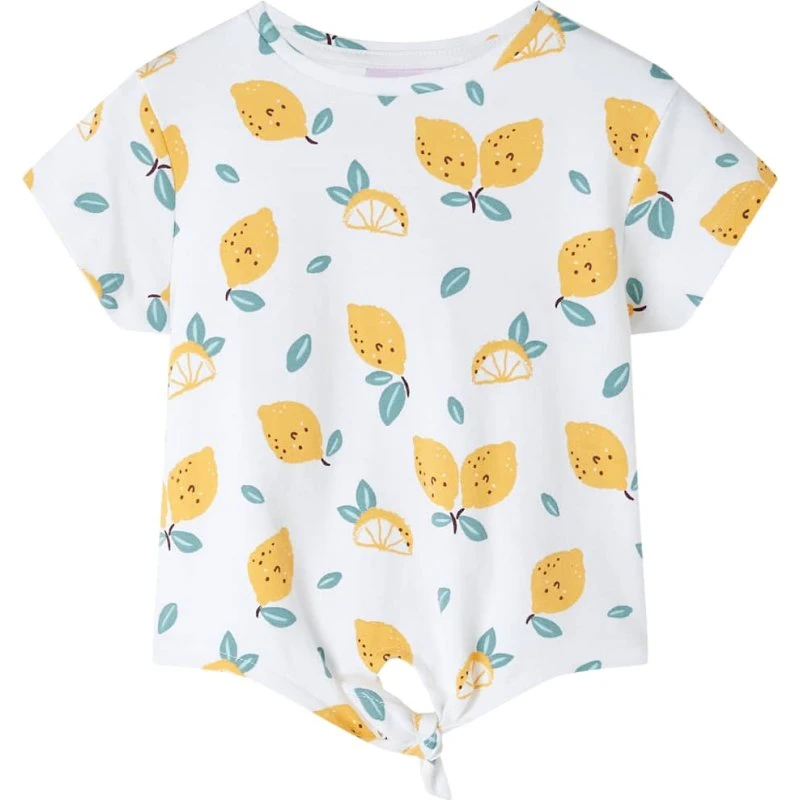 Børne T-shirt str. 92 ecru med bundet kant