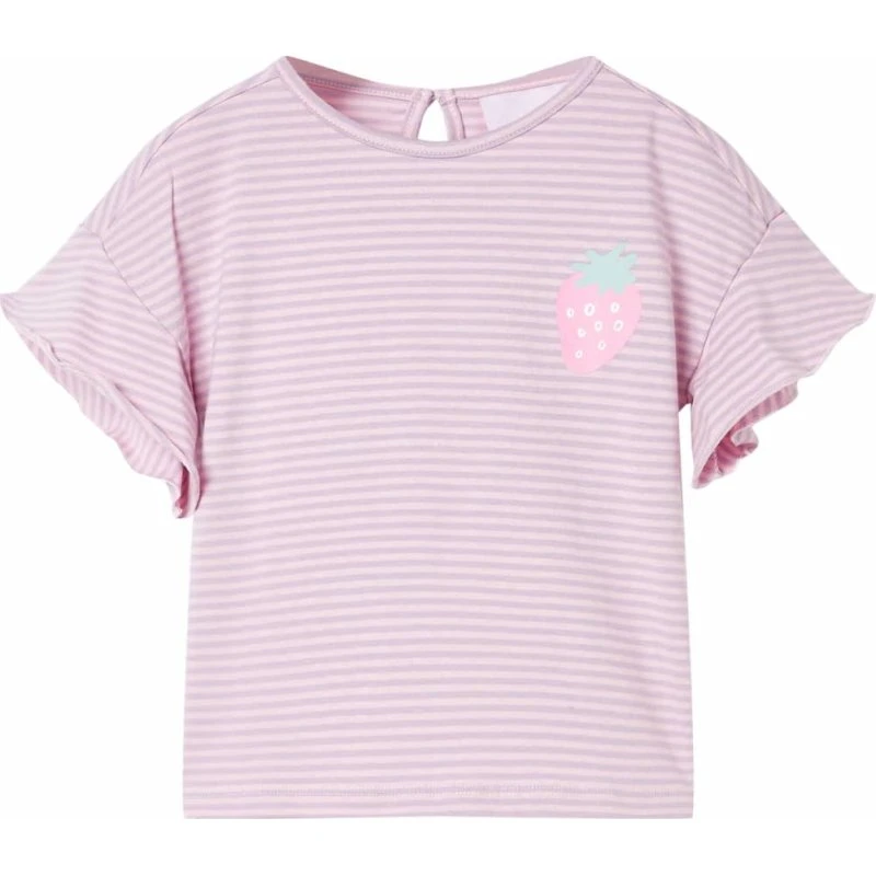 Kortærmet T-shirt børn str. 104 med flæser - Lilla