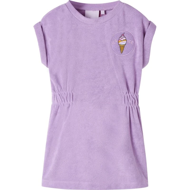 Børnekjole str. 104 i lilla med snøre og broderi