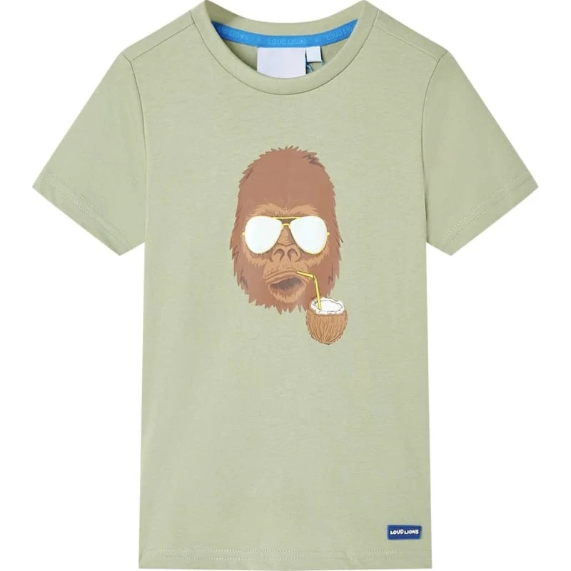 Børne T-shirt kortærmet str. 140 lys kakifarve - Gorilla