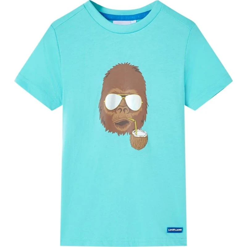 Kortærmet børne-T-shirt str. 140 – akvamarin, gorilla print