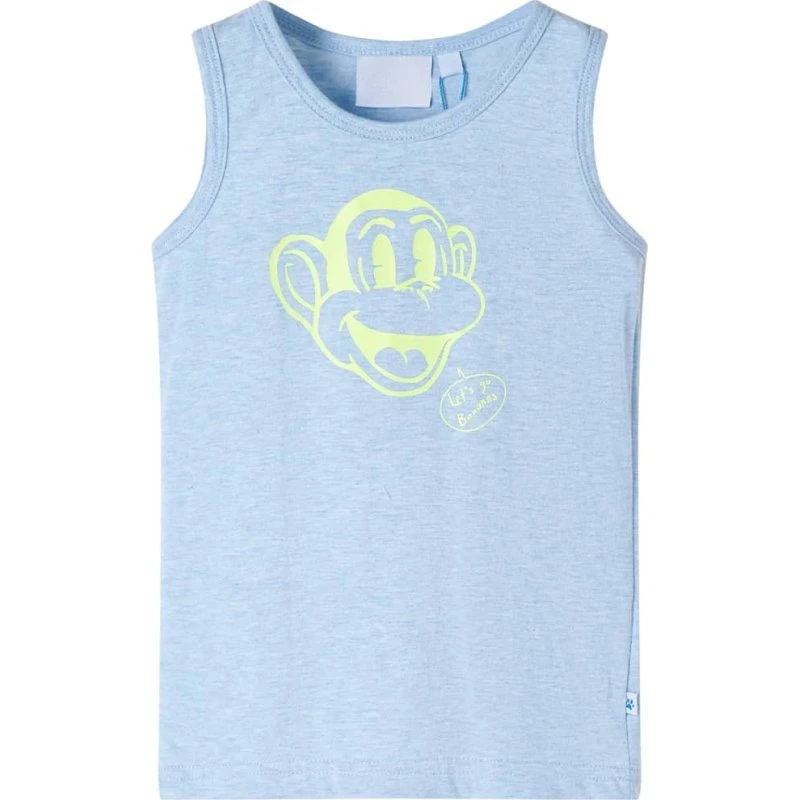 Børnetanktop blåmeleret str.116 med abehoved