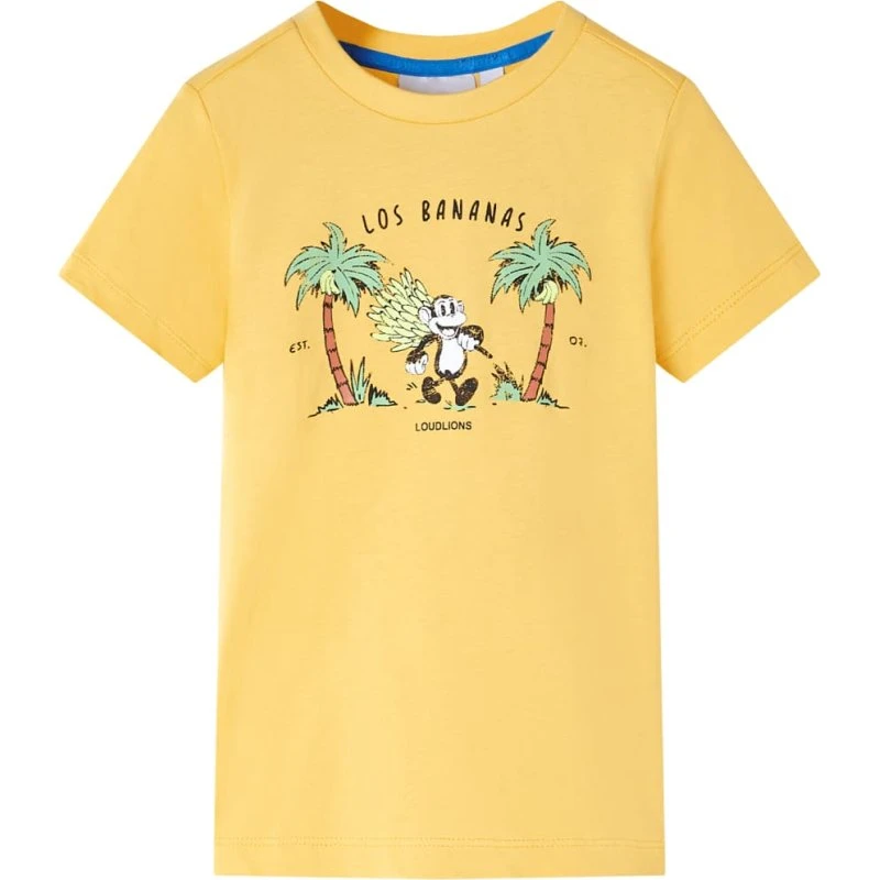 Børne-T-shirt str. 92 i lys okkergul