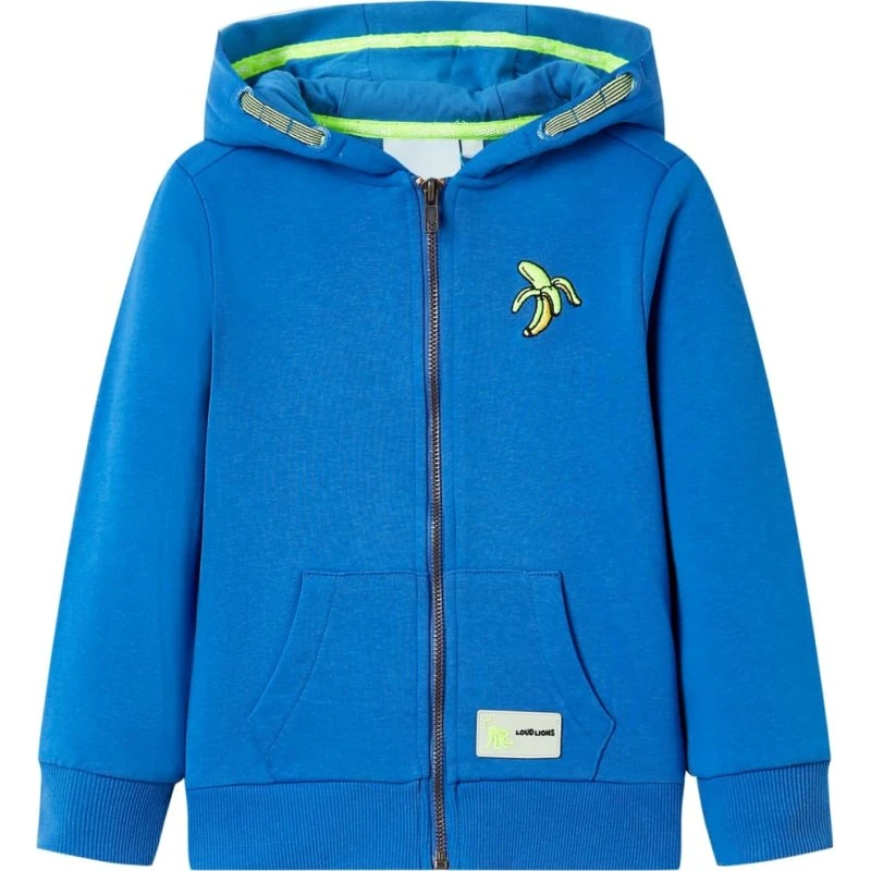 Blå hættetrøje til børn str. 128 med lynlås