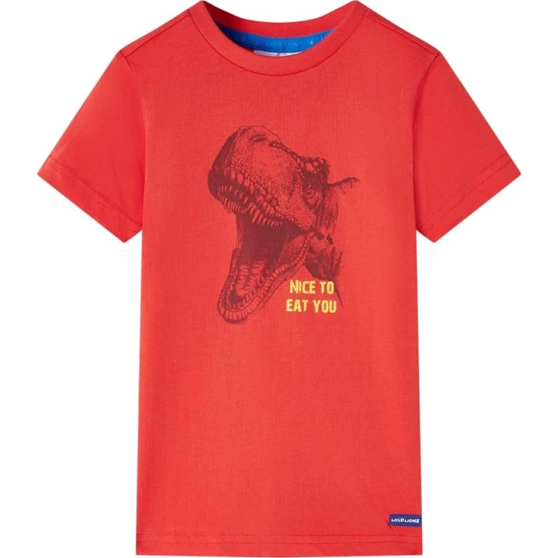 Rød børne-T-shirt str. 128 med dinosaurprint