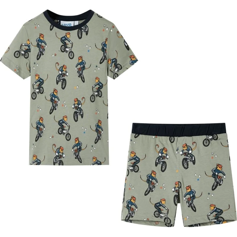 Børnepyjamas str. 104 korte ærmer lys kakifarve