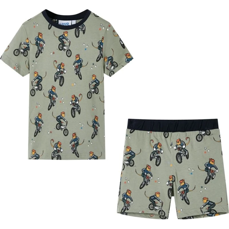 Børnepyjamas str. 140 korte ærmer – lys kakifarve