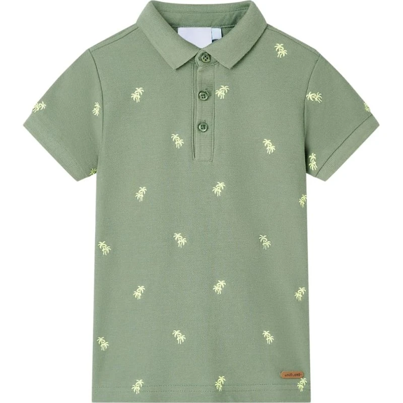 Poloshirt børn str. 92 khaki med palmeprint