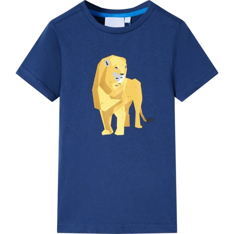 Børne-T-shirt str.128 mørkeblå med løveprint