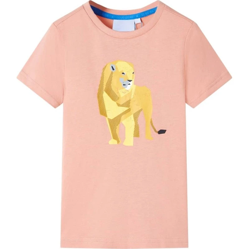 Børne-T-shirt 116 lys orange med løveprint