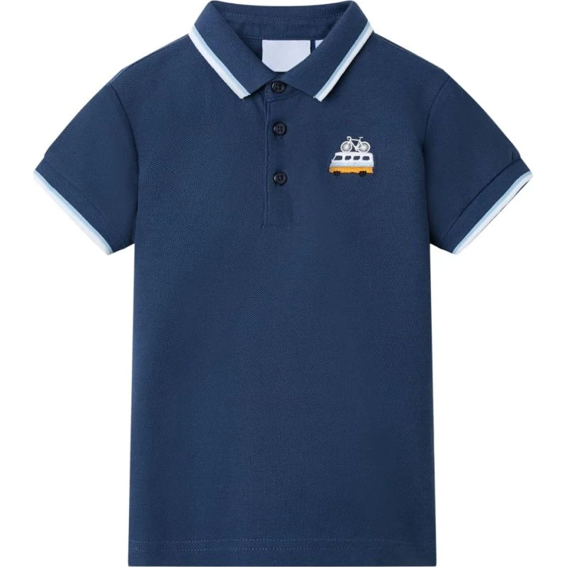 Poloshirt børn str.104 mørkeblå med print