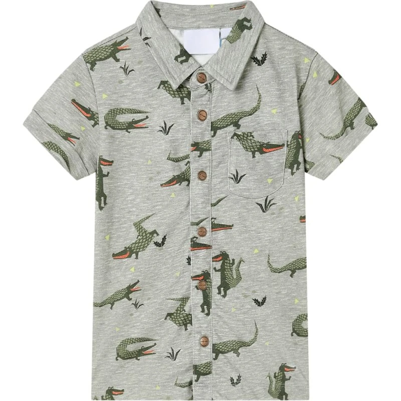 Børneskjorte kortærmet lys kakimeleret str.116