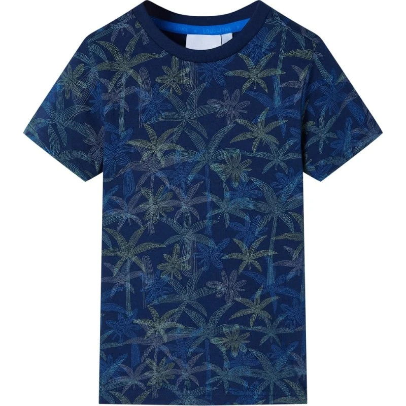 T-shirt til børn str. 104 – marineblå med blomstret print