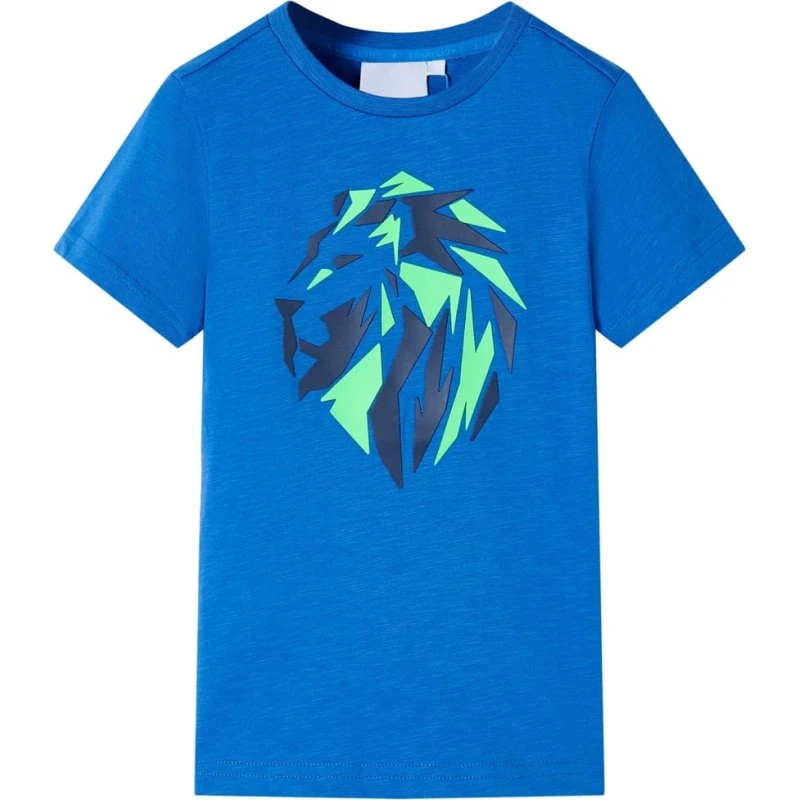 Børne T-shirt kortærmet str. 116 blå med løveprint