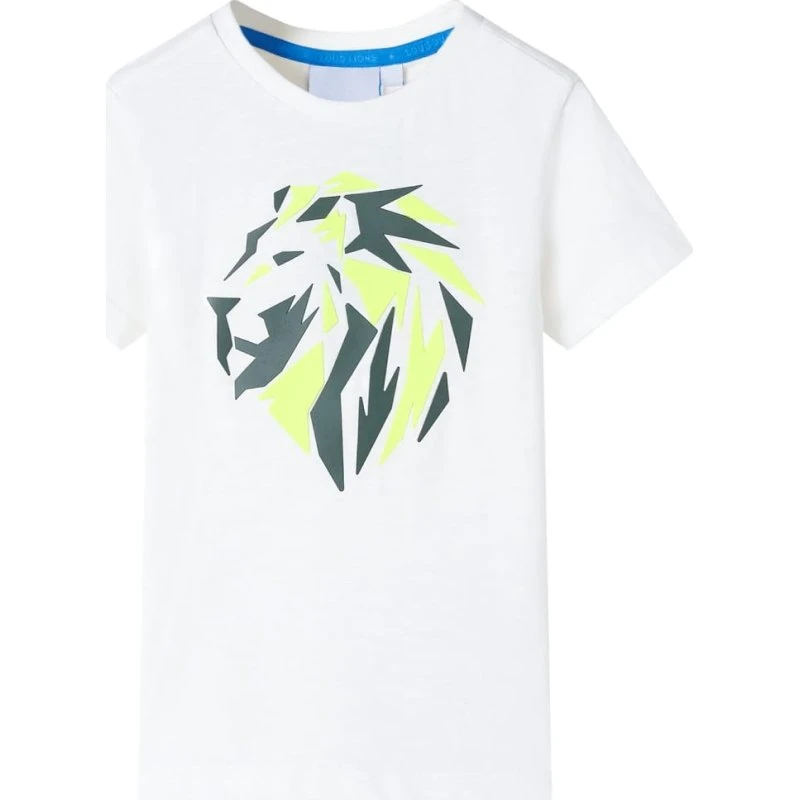 Børne T-shirt str. 140 i ecru med løveprint