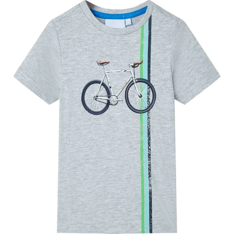 Kortærmet T-shirt børn str. 140 – grå med cykelprint