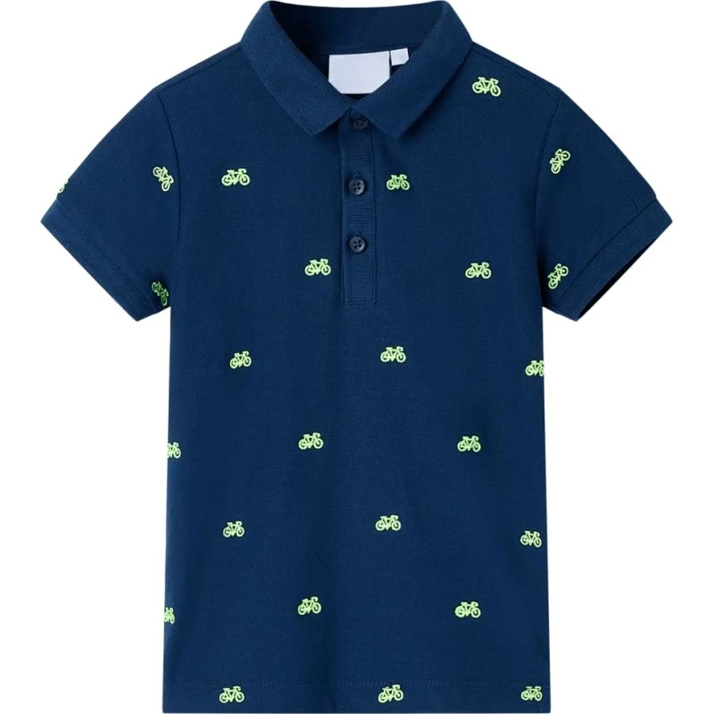 Børne-polo str. 140 navy med cykelprint