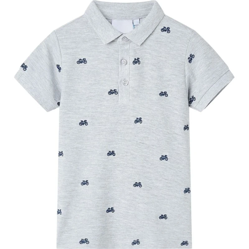 Børnepolo gråmeleret med cykelprint - str.116