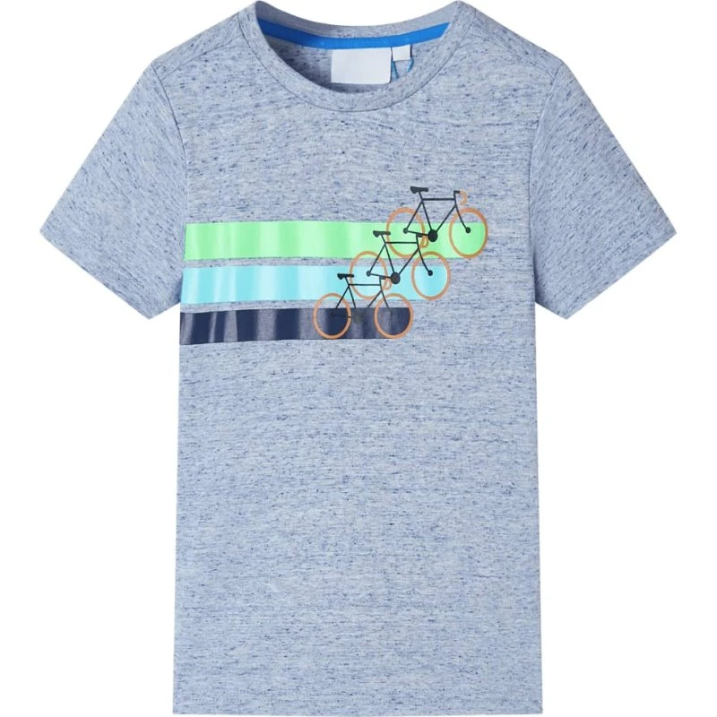 Kortærmet børne-T-shirt blåmeleret str. 128