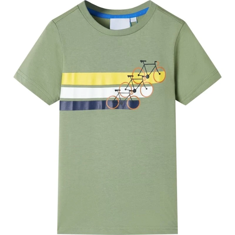 Kortærmet børne-T-shirt str. 116 i lys kakifarve