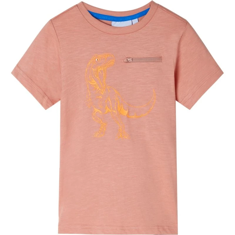 T-shirt til børn str. 128 – lys orange med dinosaur
