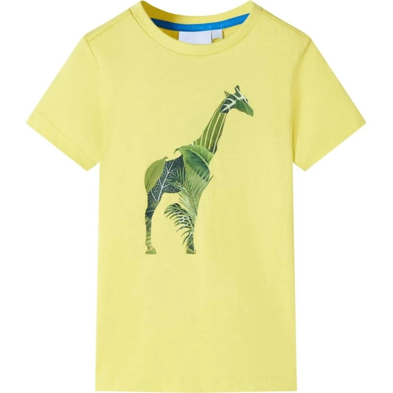 Gul T-shirt til børn str. 92 – Girafprint, kortærmet