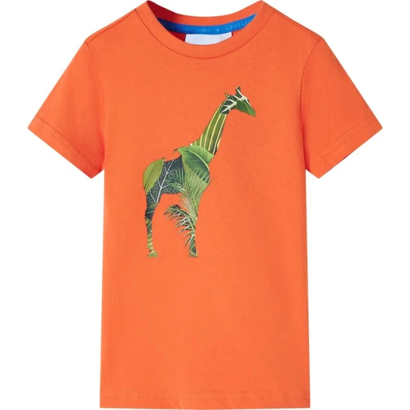 Børnet-shirt 140 lys orange med girafprint