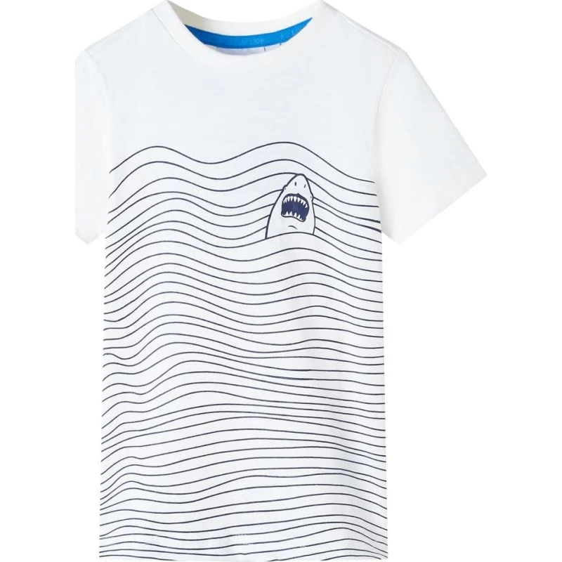 Børne-T-shirt str.128 ecru med hajprint