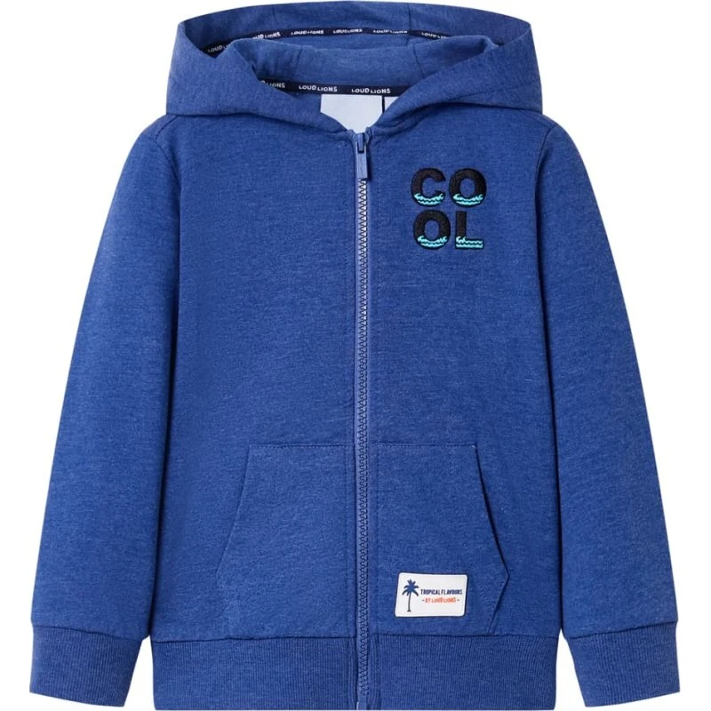 Børnehættetrøje med lynlås, blåmeleret str. 104