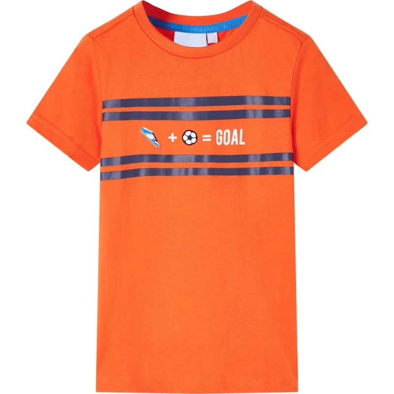Børne T-shirt str. 116 — Orange, kortærmet stribet