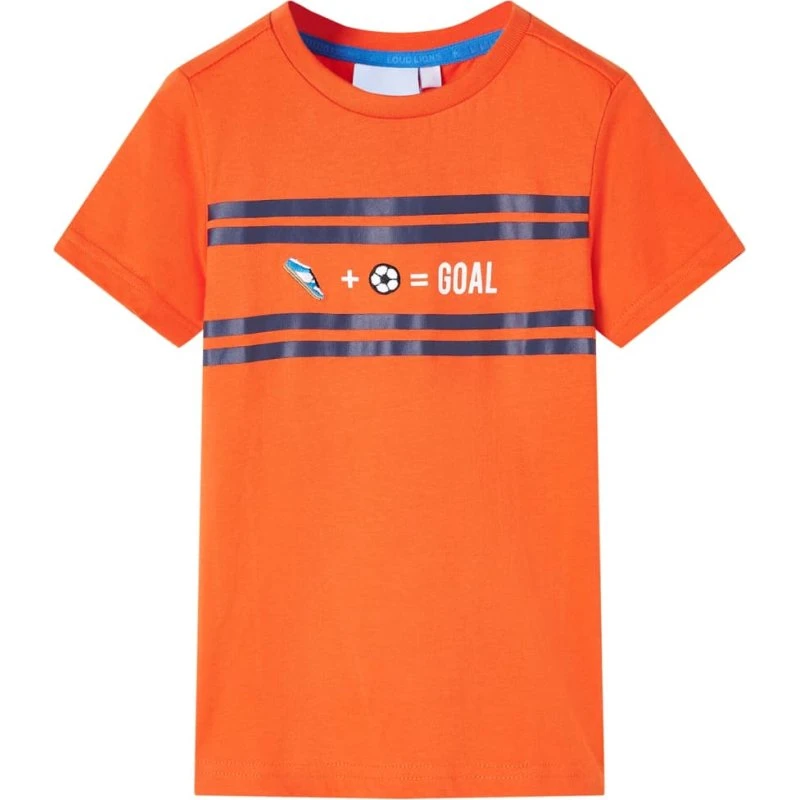 Børne-T-shirt str. 128 orange med striber