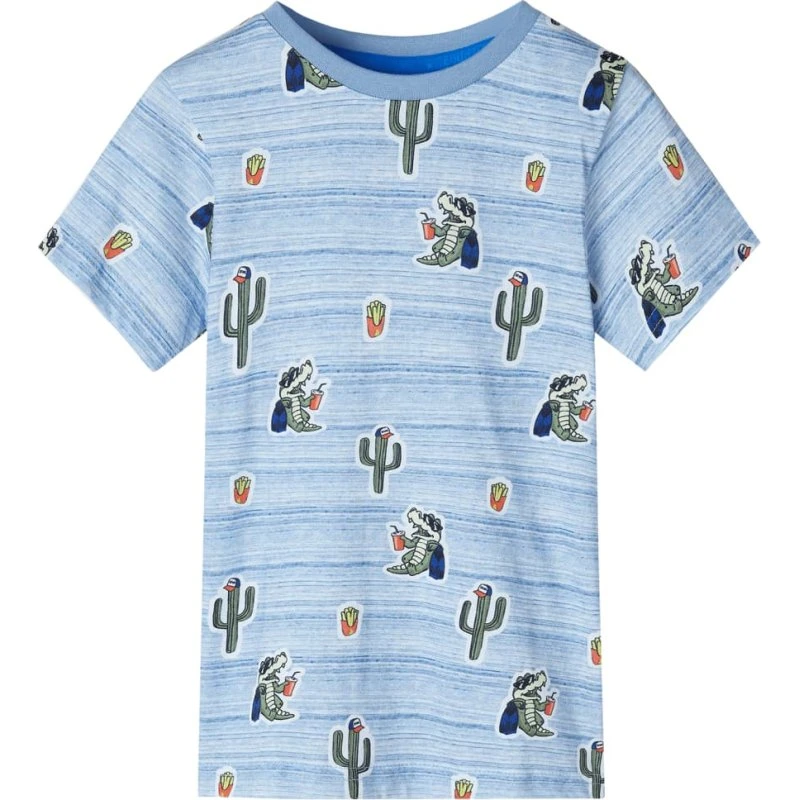 Børne T-shirt str. 140 blå med krokodilleprint