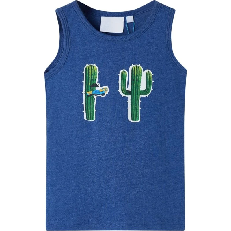 Blåmeleret tanktop til børn str. 128 med kaktusprint