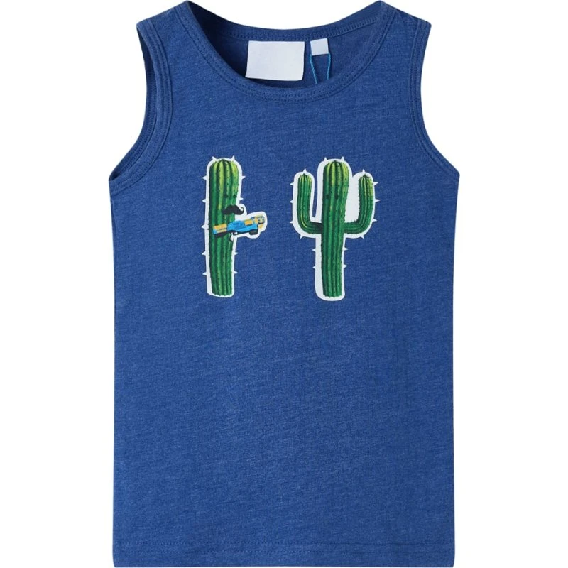 Blåmeleret tanktop til børn str. 140 – kaktusprint