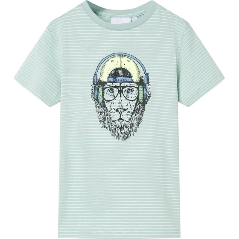 Børne T-shirt str. 116 – Stribet lys mintgrøn