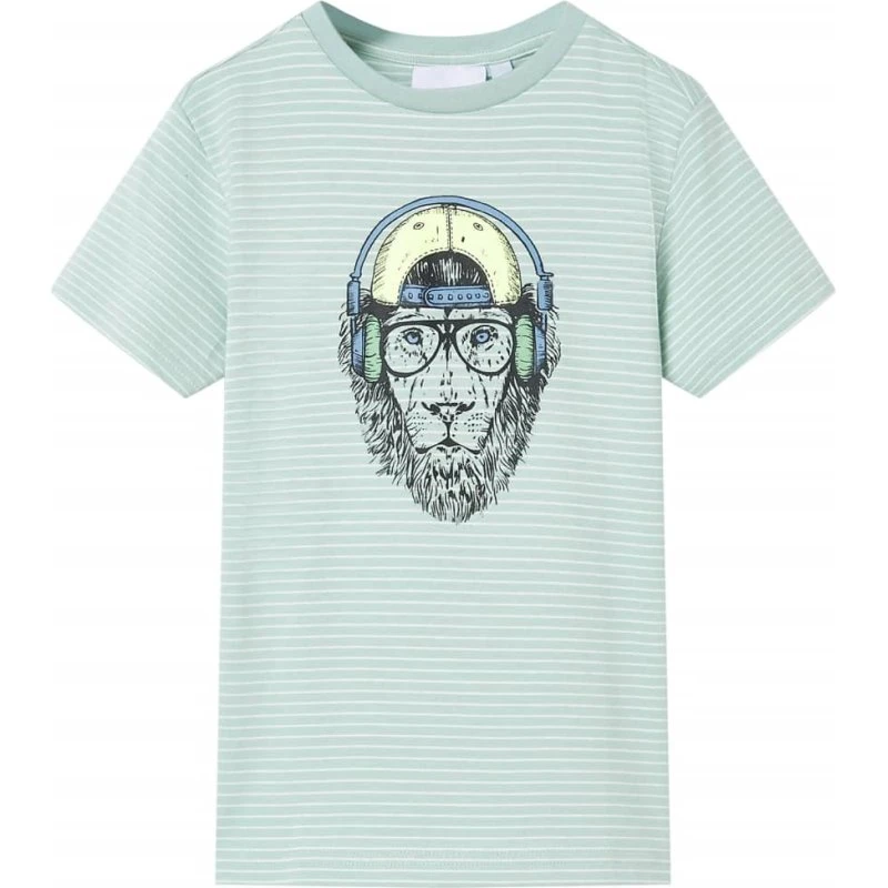 Børne T-shirt str. 140 – Stribet lys mintgrøn