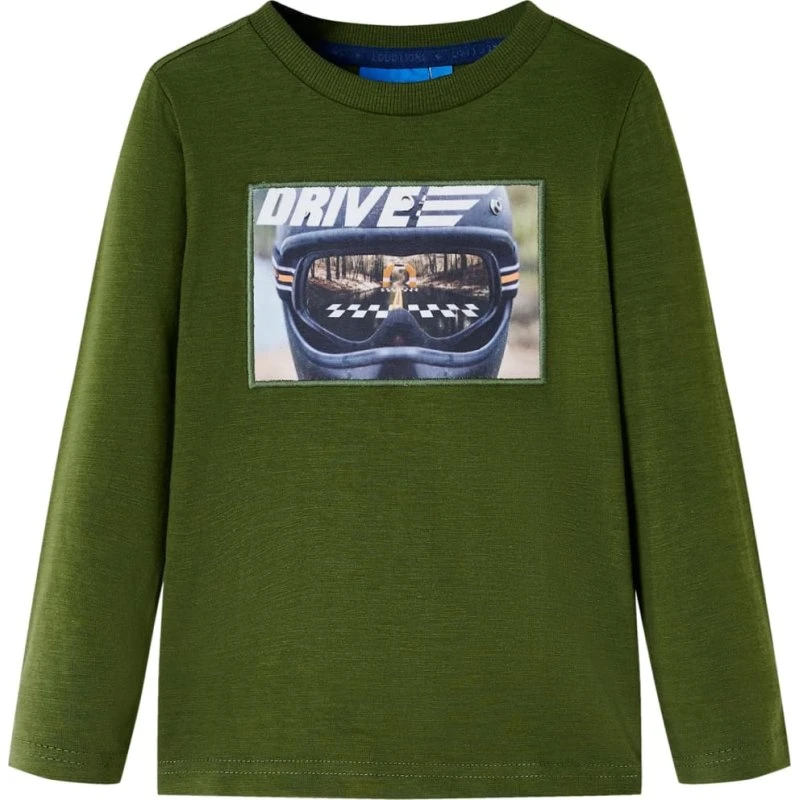 Langærmet T-shirt børn 104 – mørk kakifarvet