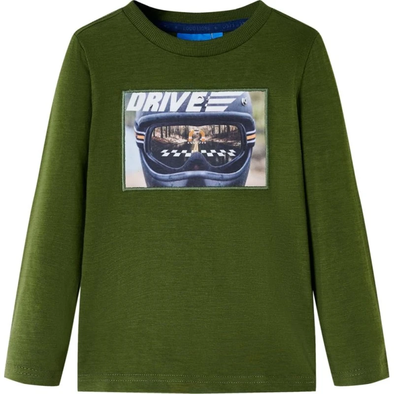 Langærmet T-shirt børn str.128 – mørk kakifarvet