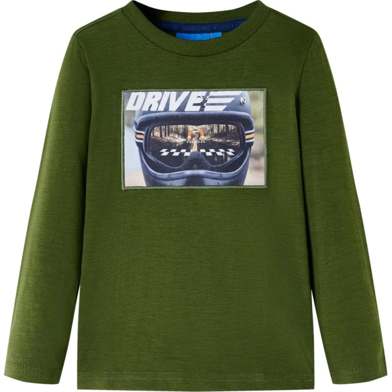 Langærmet T-shirt børn 140 – mørk kakifarvet