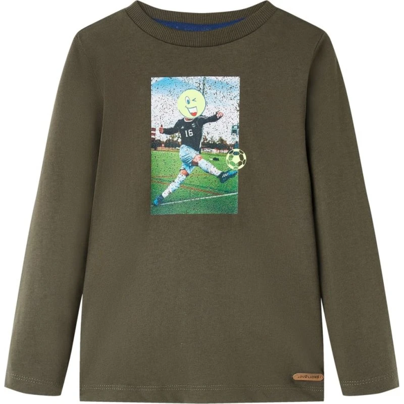 Langærmet T-shirt børn str. 140 – kakifarvet